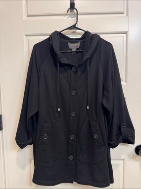 Christian Siriano Black Hooded Button-Front Utility Jacket